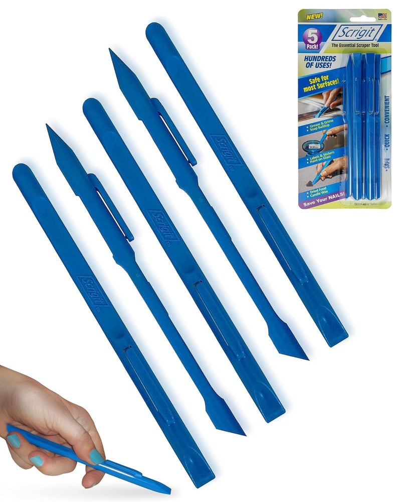 Scrigit Scraper No-Scratch Plastic Scraper Tool, 5 Pack - The Handy Multi-Use Scraping Tool for Removing Food, Labels, Stickers, Paint, Grease - Easy to Hold, Reaches Tight Spaces and Crevices - Image 1